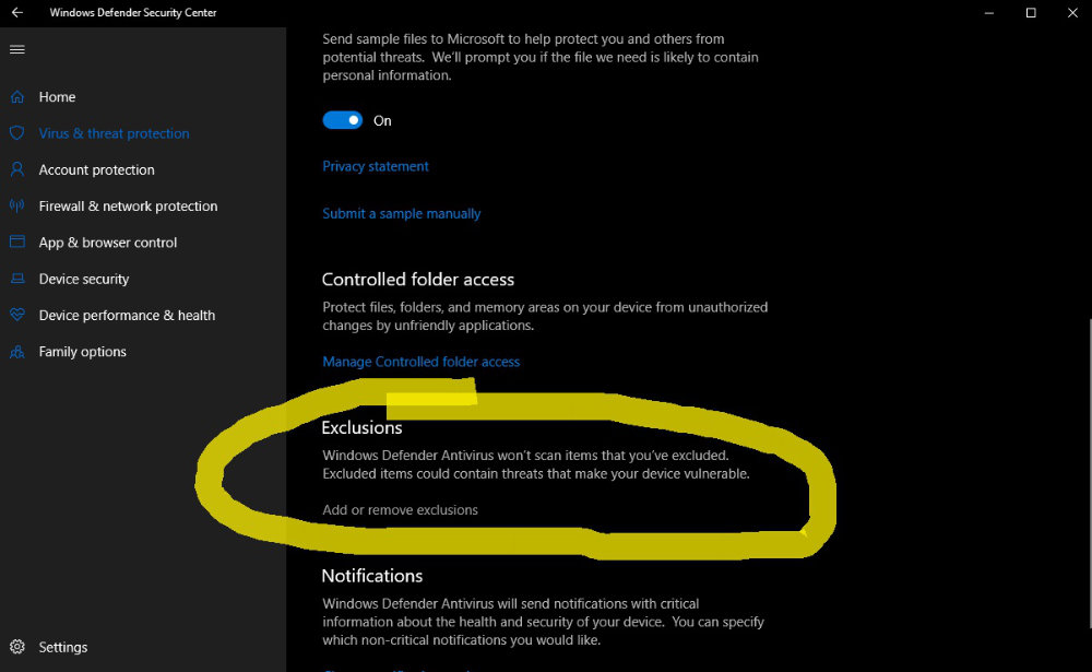 Windows Defender Security Center ako vylucit subory zo skenovania_2