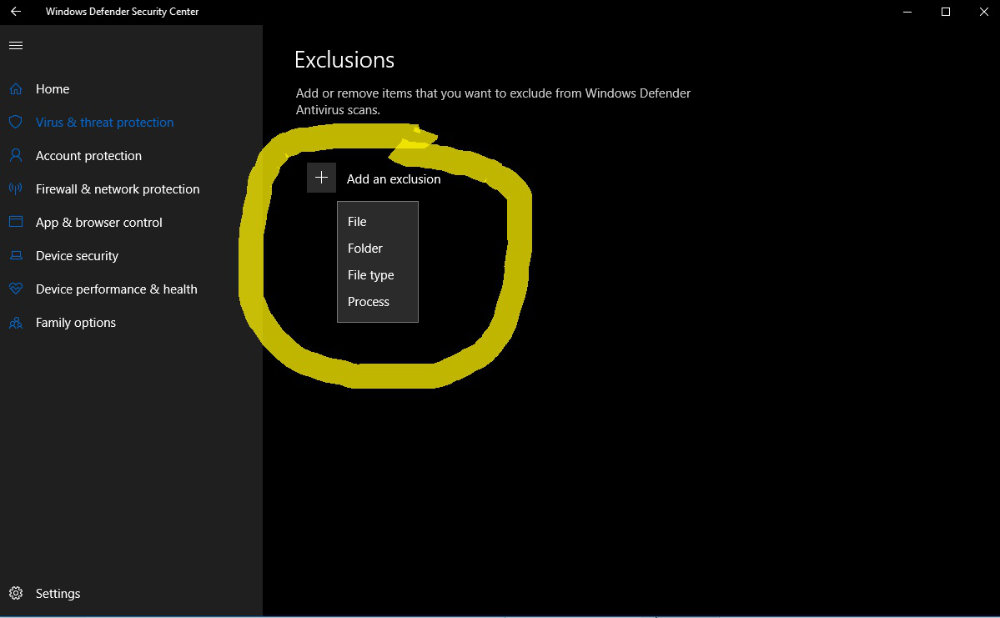 Windows Defender Security Center ako vylucit subory zo skenovania_3