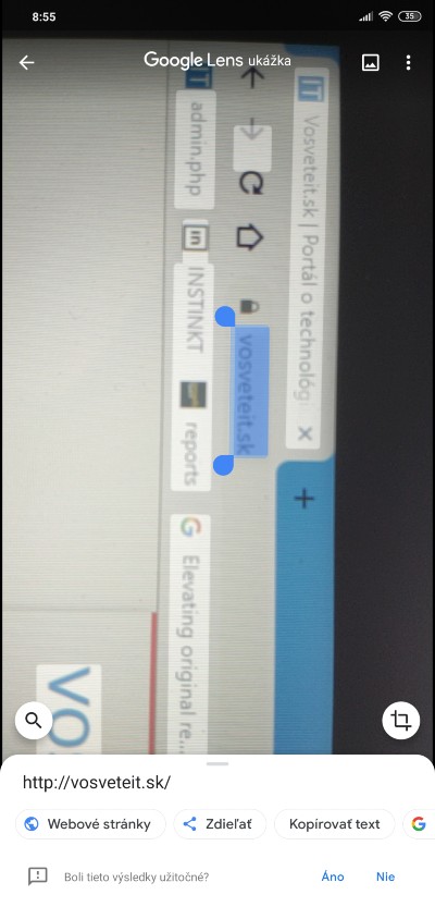 Google Lens kopirovanie dokazu