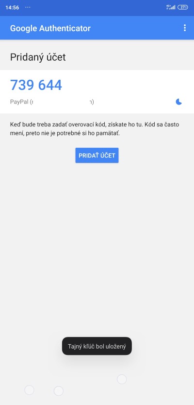 Google Autheticator_pridanie uctu