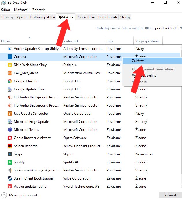 Windows 10_vypnutie nepotrebnych programov pri spustatni PC