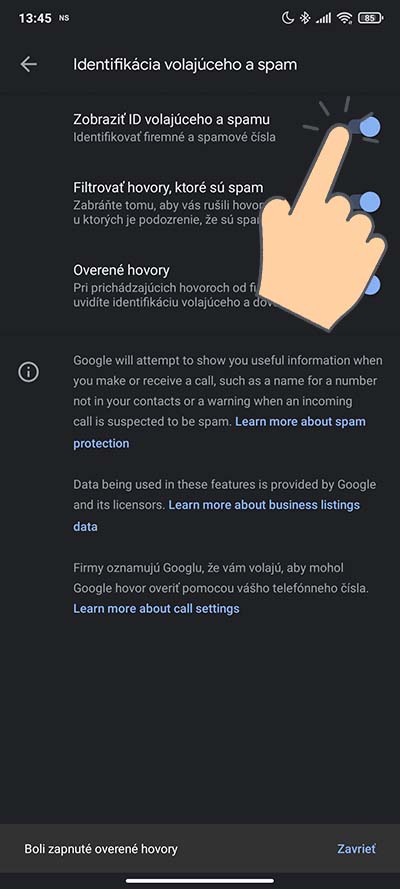 Google Telefon_funkcia identifikacia hovorov