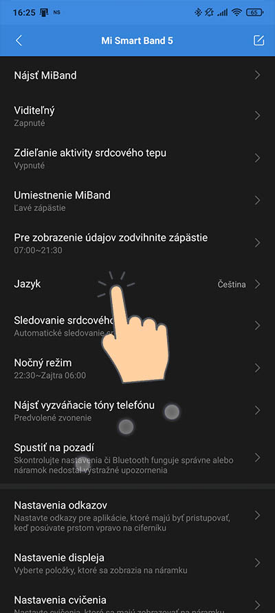 Mi Band 5_zmena predvoleneho jazyka_4