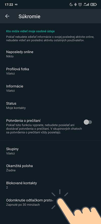 odomknutie whatsappu pomocou skenu prsta_1