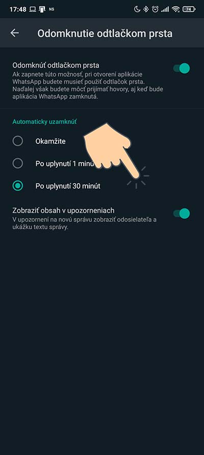 odomknutie whatsappu pomocou skenu prsta_2