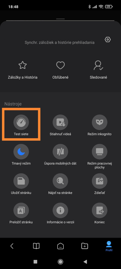 Mi prehliadač test internetu