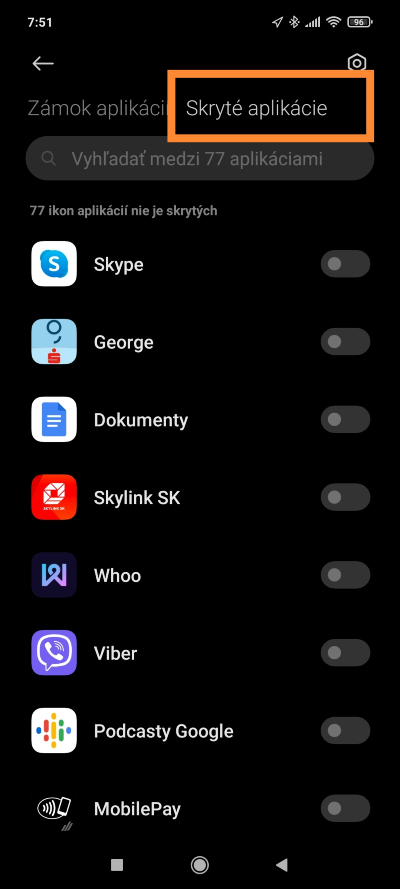 Skryté aplikácie MIUI