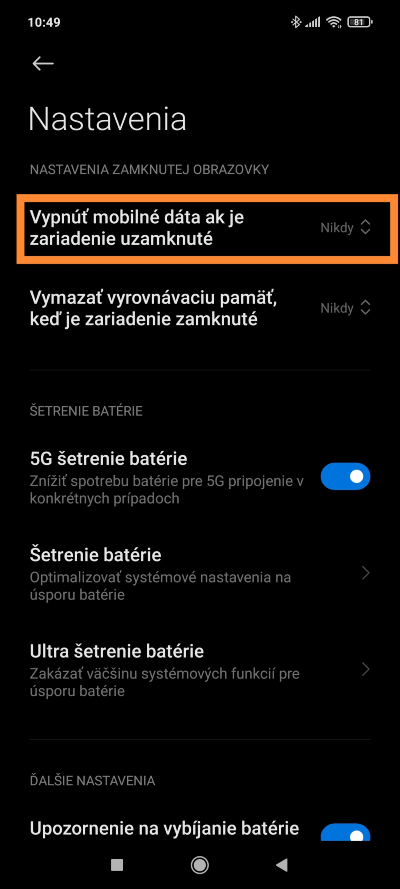 Xiaomi automatické vypnutie mobilných dát