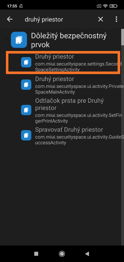 Activity launcher Druhý profil