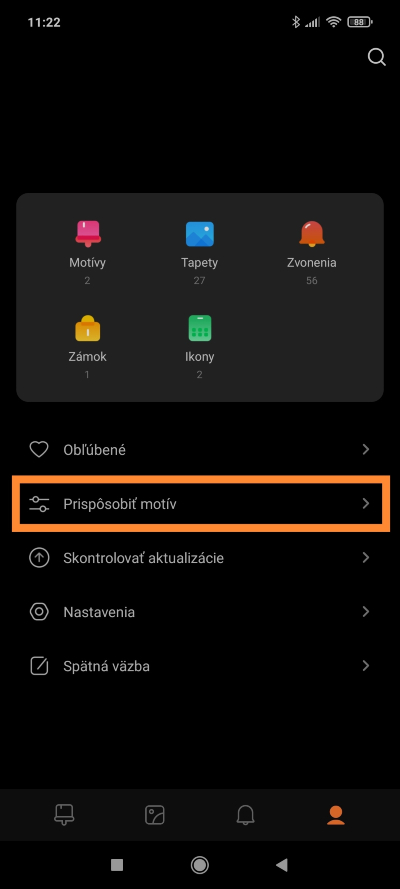 Zmena motívu centrum ovládania
