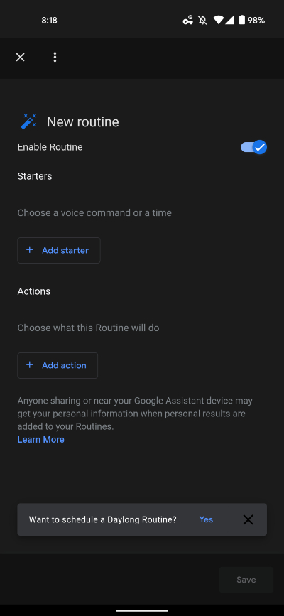 Google Asistent Daylong Routines
