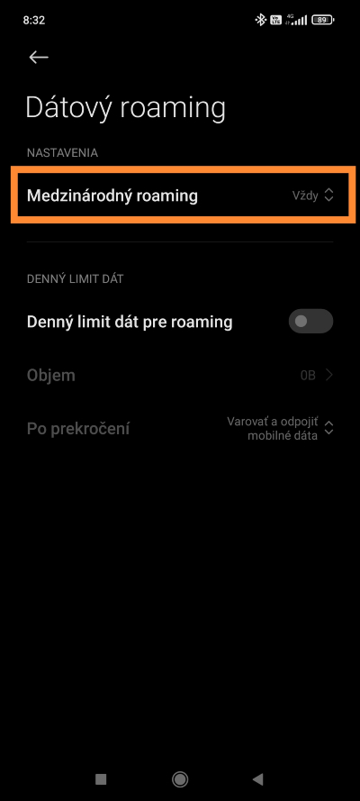 Xiaomi dátový roaming