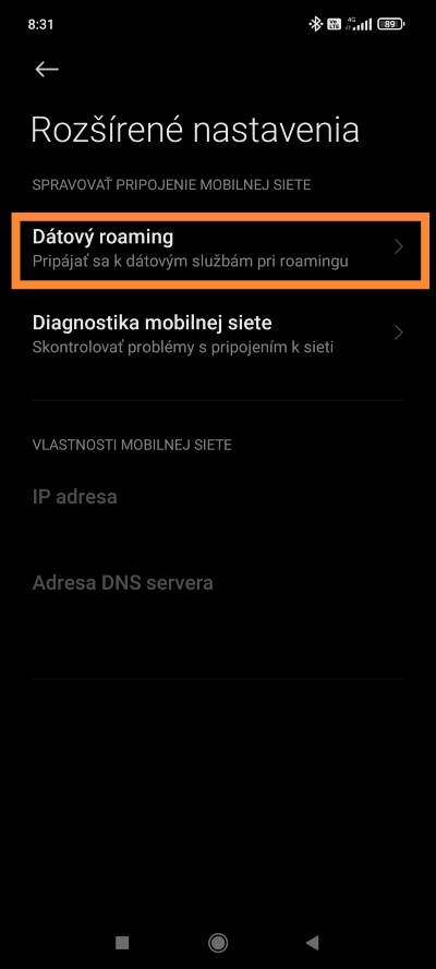 Xiaomi dátový roaming