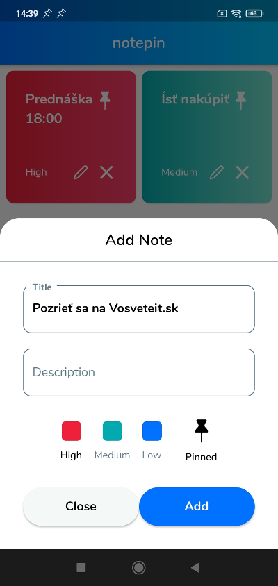 Notepin aplikácia