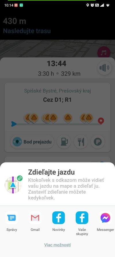 Waze zdielanie trasy_2