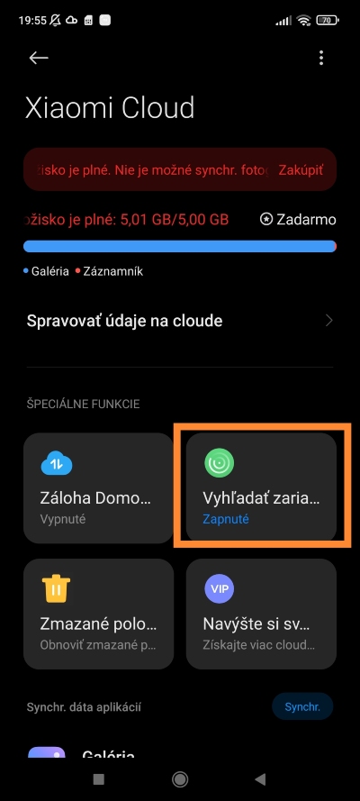 Vyhľadanie zariadenia Xiaomi