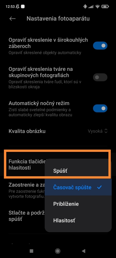 Kamera nastavenia tlačidiel