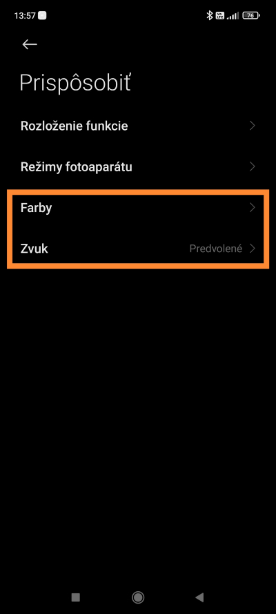 Prispôsobenie zvuku a farieb