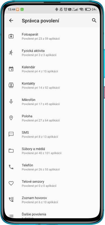 Spravca povolenii aplikacii v Androide