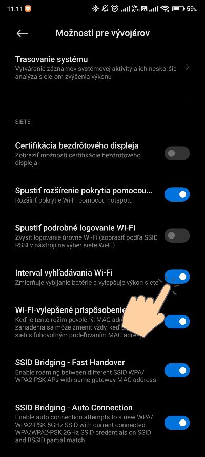 Xiaomi rezim vyvojara_funkcia interval Wi-Fi