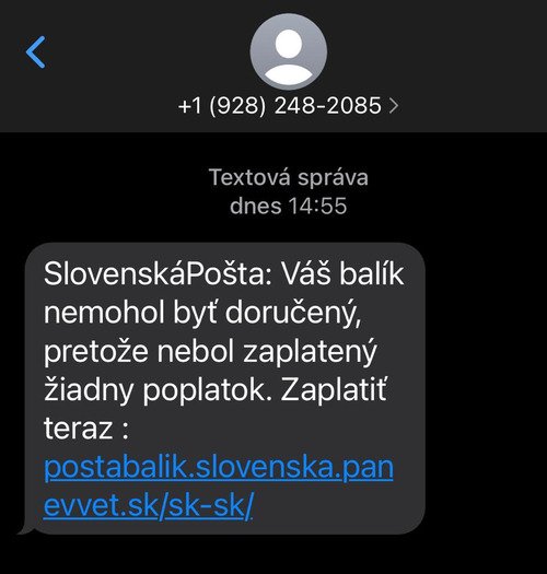 priklad podvodnej SMS spravy