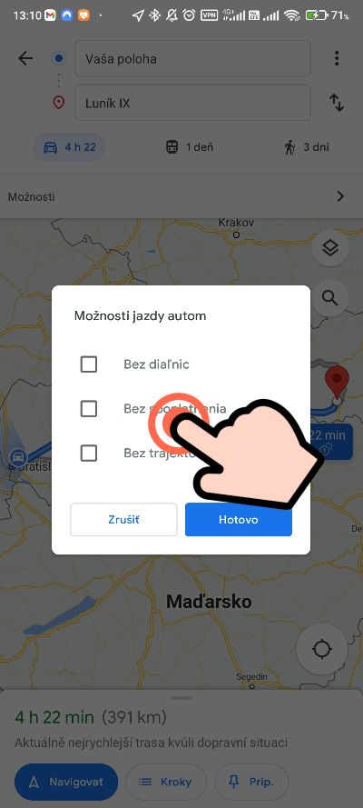 Google Mapy_ako vypnut navigovanie cez dialnice_7