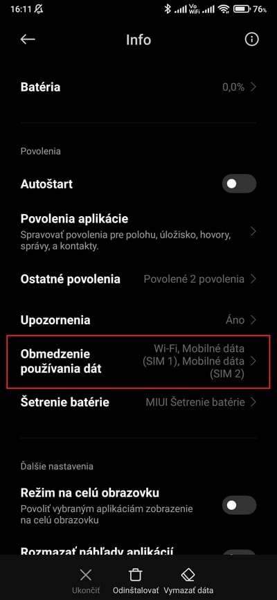 xiaomi obmedzenie používania dát 1