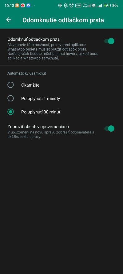 Ako zapnut overenie skenom prsta pri zapnuti WhatsAppu_navod_5