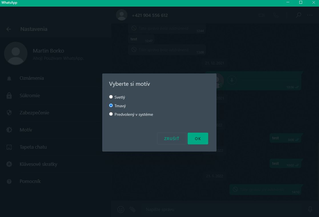 WhatsApp pre PC_Tmavy rezim_ako nastavit_2