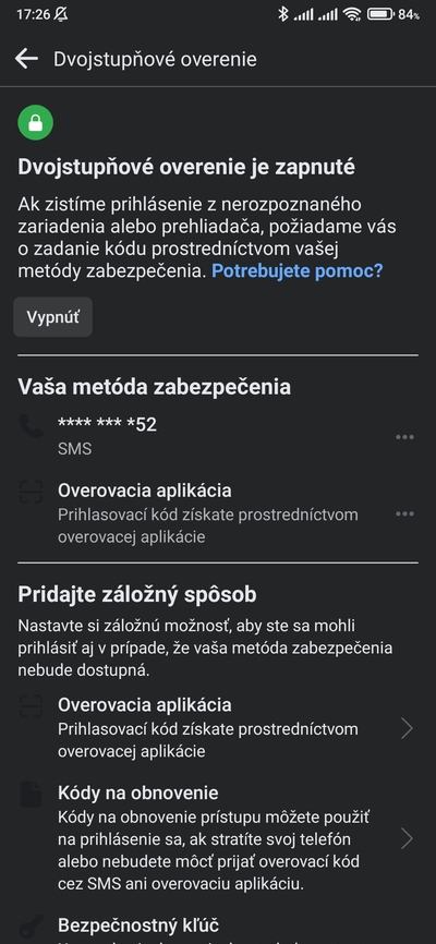 facebook dvojfázové overenie