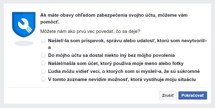 nahlasenie uctu ze bol hacknuty facebook