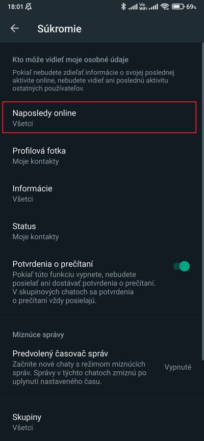 whatsapp naposledy online