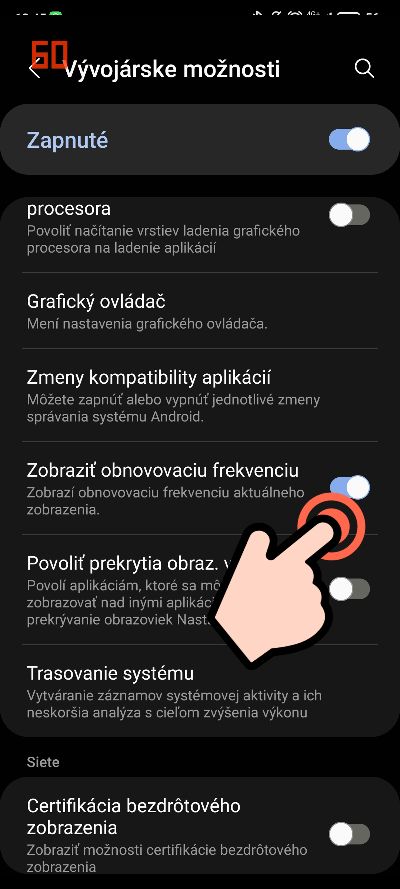 Zobrazit obnovovaciu frekvenciu displeja v samsung telefone_2