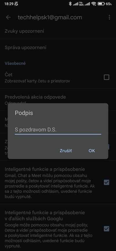 gmail mobilný podpis 2