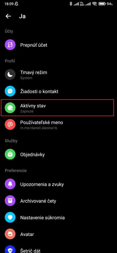 messenger aktívny stav