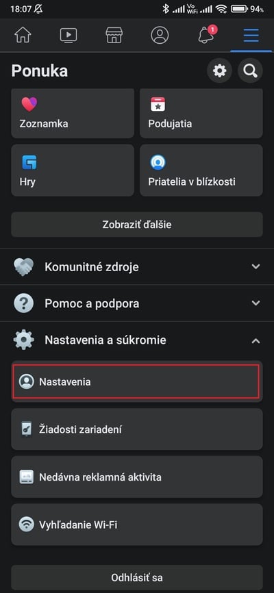 nastavenia facebook