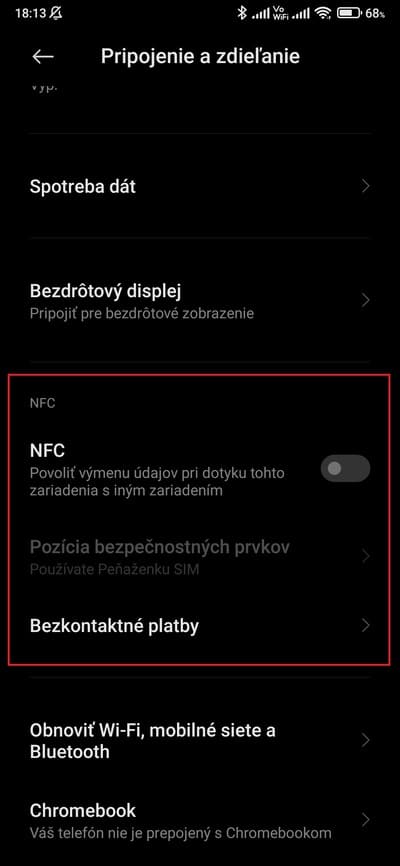 nastavenia xiaomi nfc