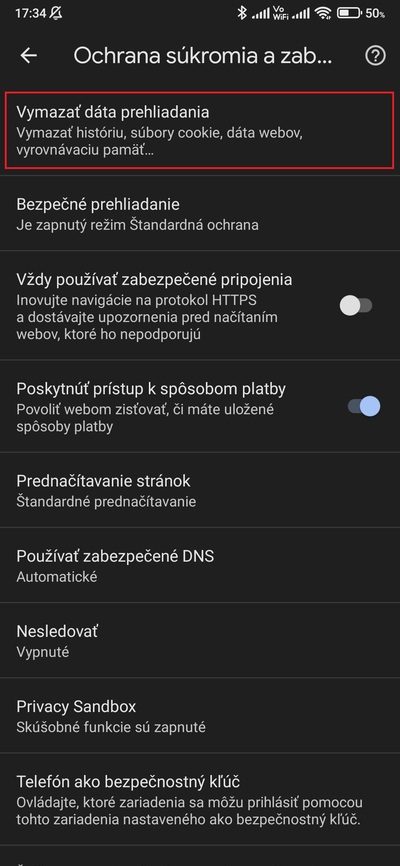 vymazať dáta Chrome