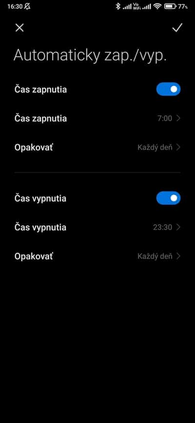 MIUI automatické zap vyp