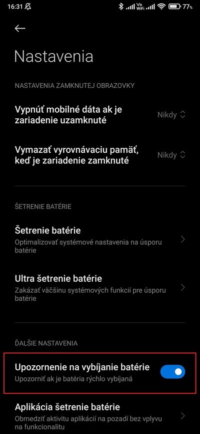 MIUI rýchle vybíjanie