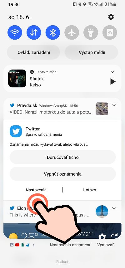 Nastavenia upozorneni z notifikacnej listy