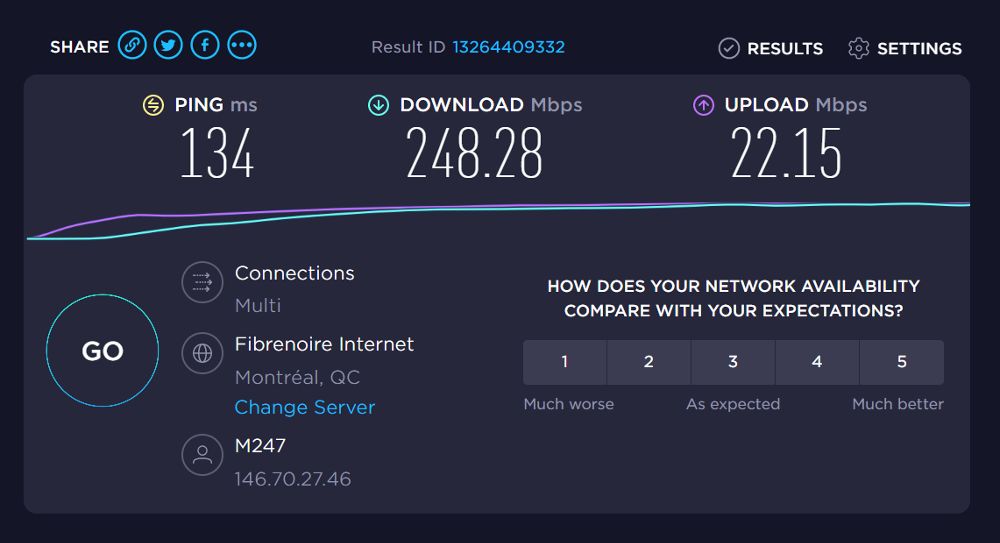 Surfshark VPN_recenzia_rychlost servera a odozva_2