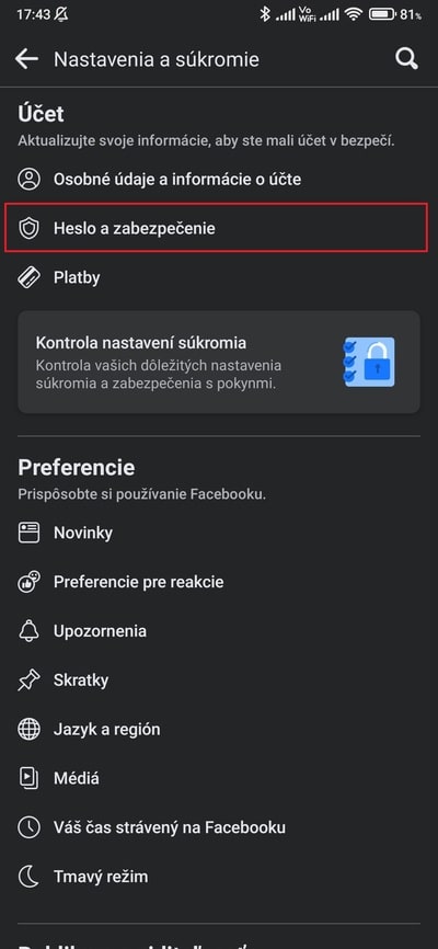 facebook heslo a zabezpečenie