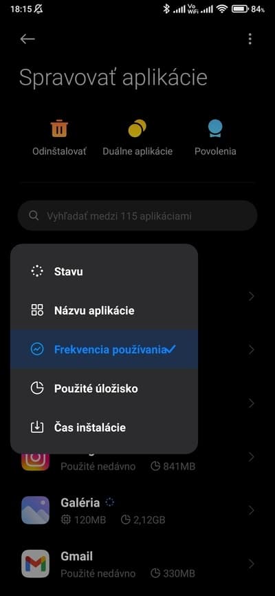 frekvencia používania aplikácií