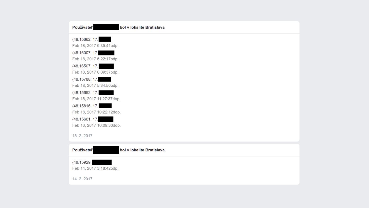 historia polohy Facebook