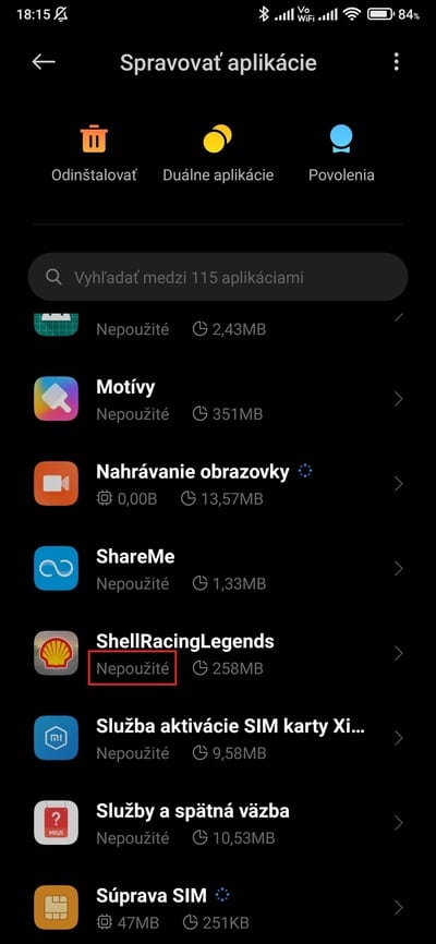 najmenej používané aplikácie