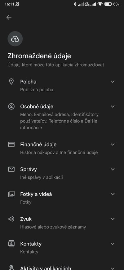 obchod play zhromaždené údaje
