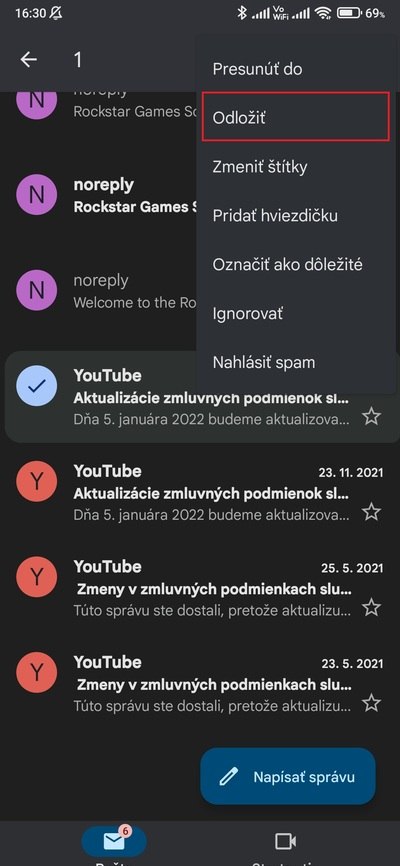odloženie správy gmail