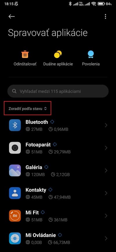 správca aplikácií filter