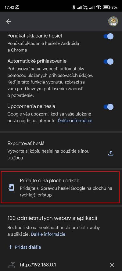správca hesiel pridanie odkazu na plochu